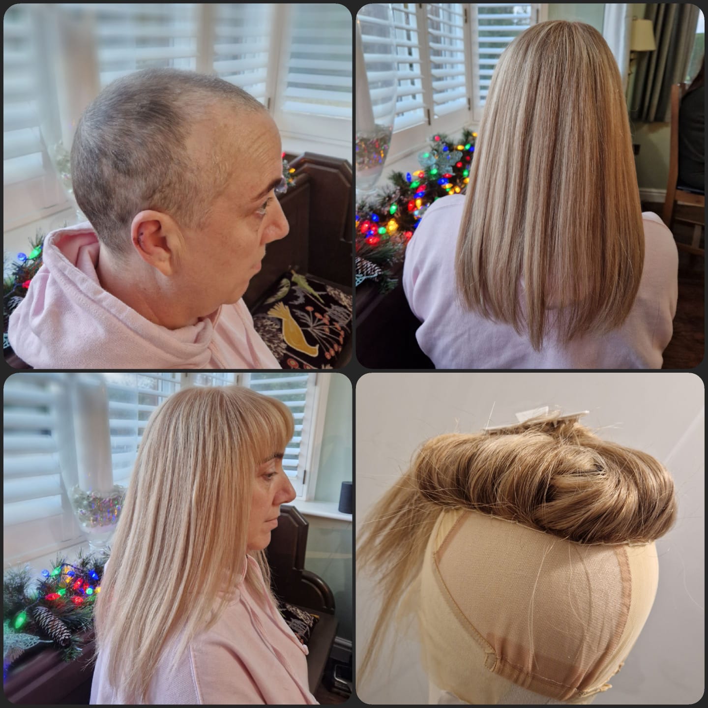 Before and after: a human hair wig fitted and styled after chemotherapy hair loss