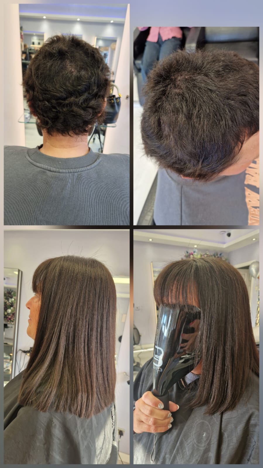 A collage of before-and-after hair system and integration results